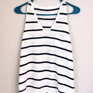 Madewell Navy White Striped V-Neck Tank Top | Pocket Tee | Women’s XXS